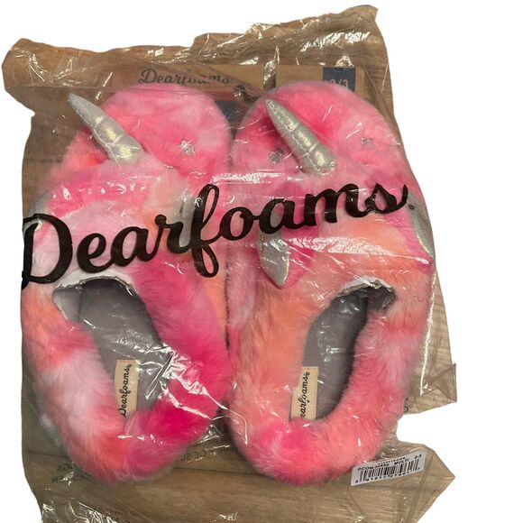 Dearfoams NWT Kids Pink Tie Dye Unicorn Slip On Slippers 2-3 - Picture 2 of 5